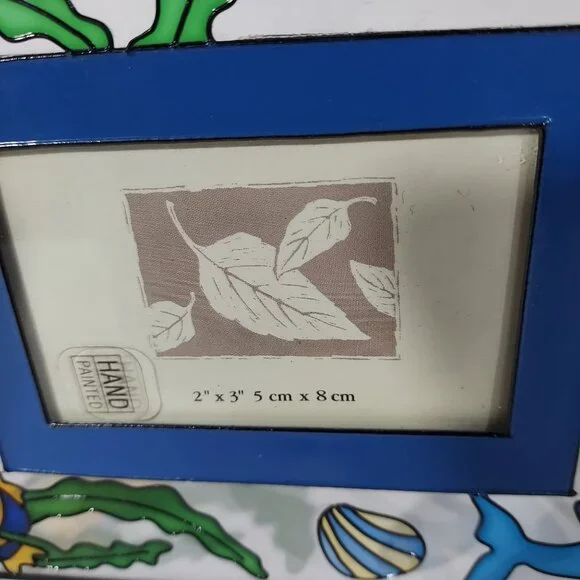 Glass Hand-Painted Sea Life Picture Frame Holds 2"x3" Photo - Picture 2 of 9